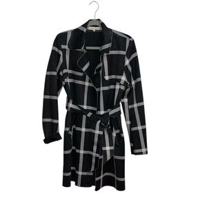 Solitaire Anthropologie Black and White Plaid Faux Suede-Like Trench Coat Size M